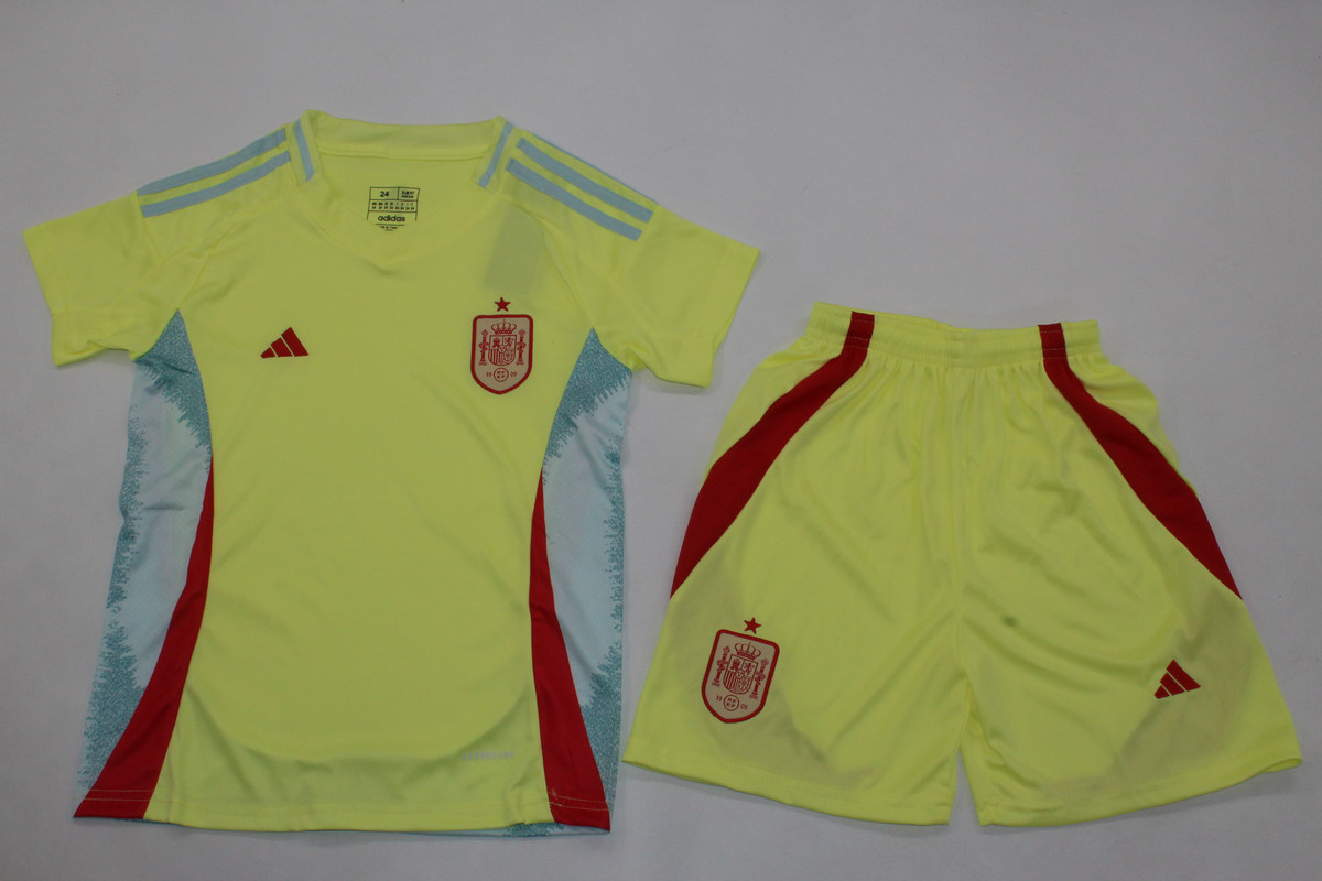 Kids-Spain 2024 Euro Away Yellow Soccer Jersey